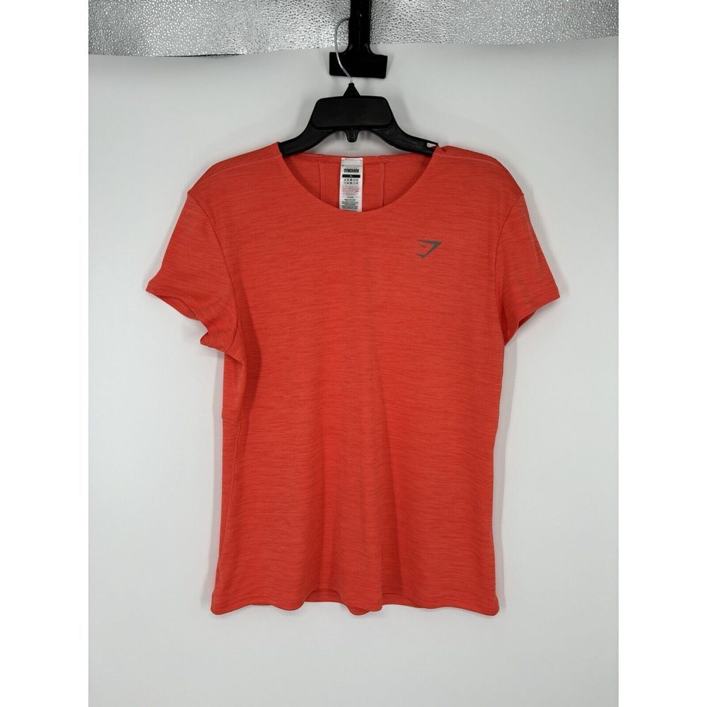 Gymshark‎ Womens T Shirt Heathered Orange 100% Polyester Back Logo Lightweight